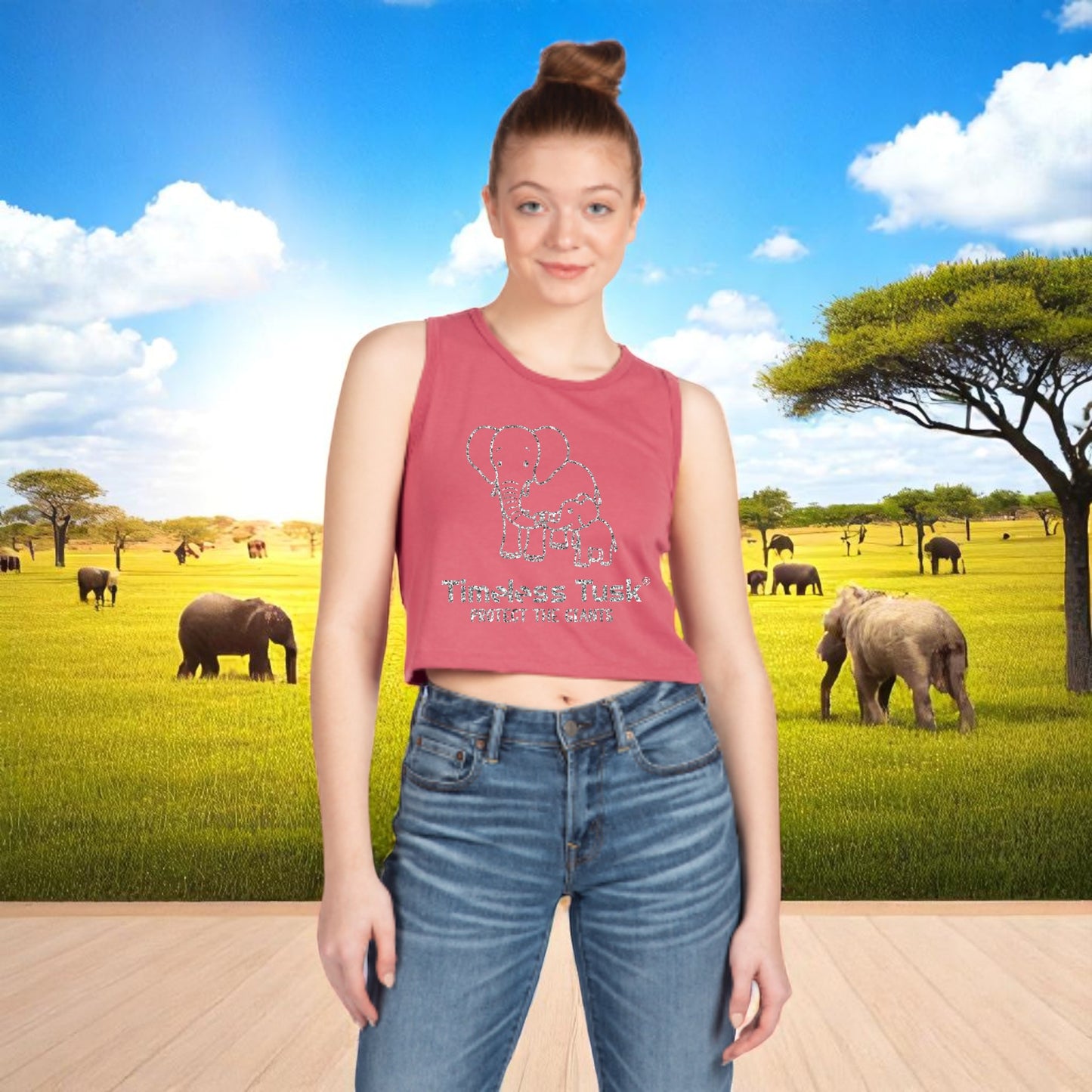 Silver Glitter Elephant Crop Top Protect the Giants Half Shirt