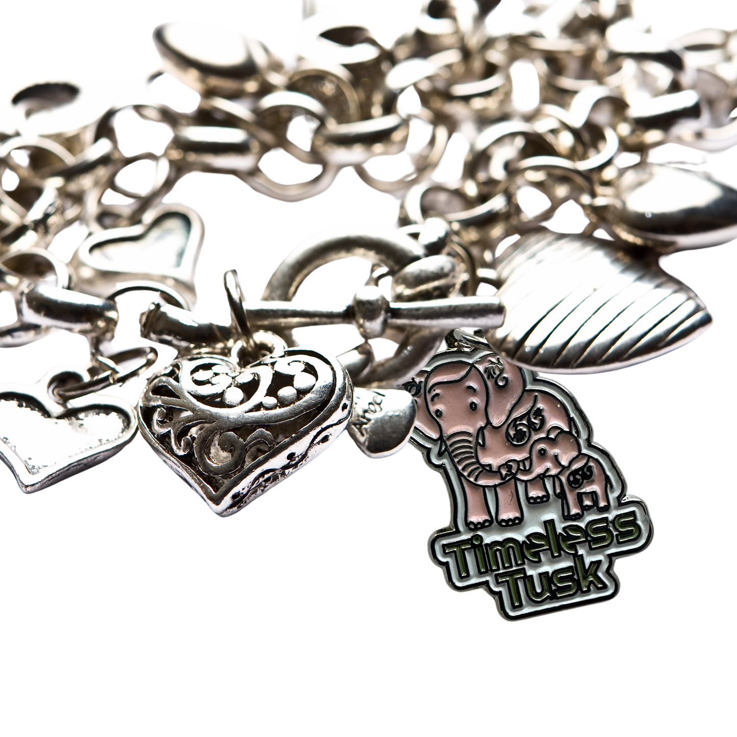 Close-up of Timeless Tusk Elephant Charm showcasing intricate details
