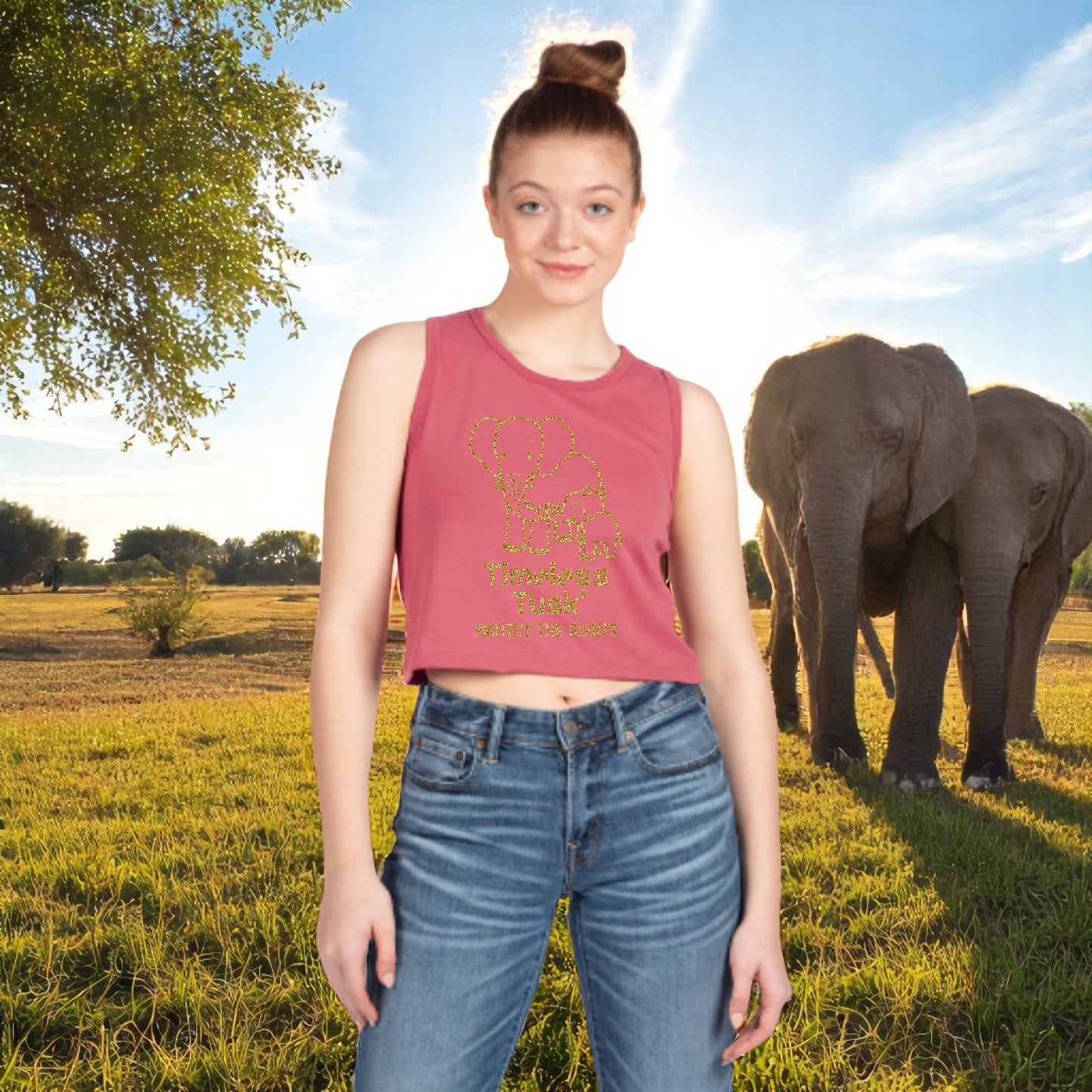 Gold Glitter Elephant Crop Top Protect the Giants Half Shirt