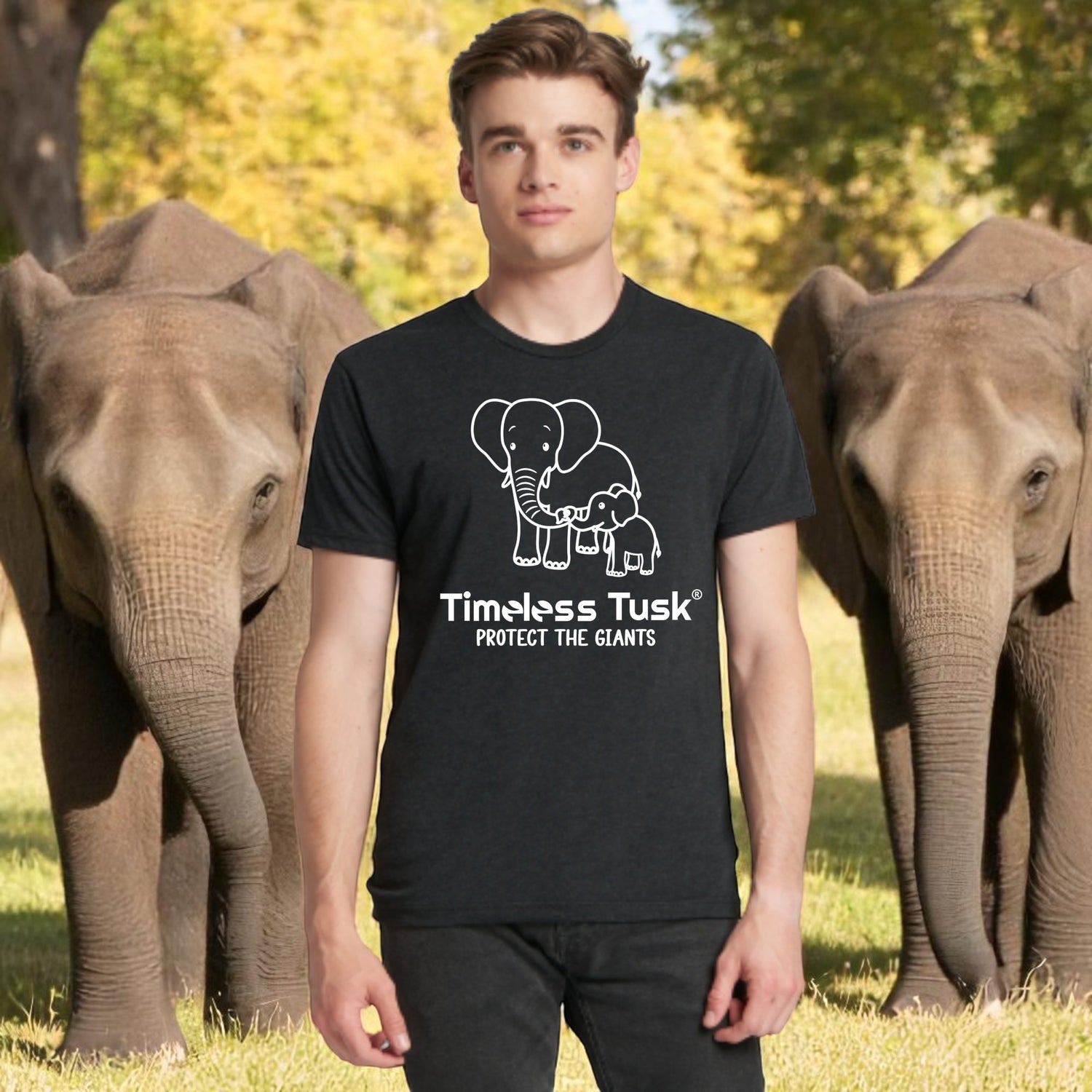 Men’s Monochrome Elephant T-Shirt Protect the Giants Tee
