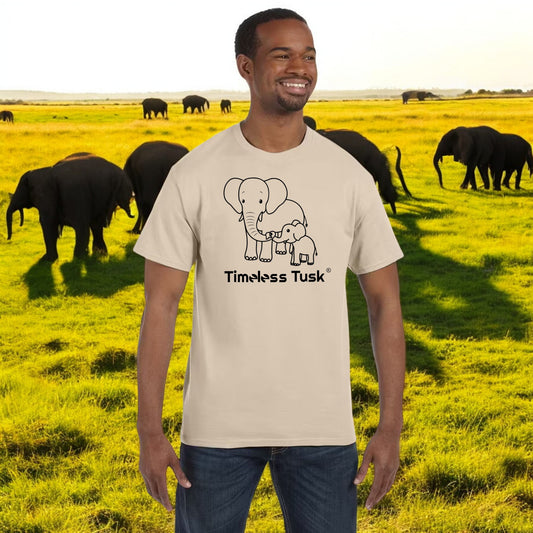 Men's Black Line Art Elephant Conservation Timeless Tusk Tee