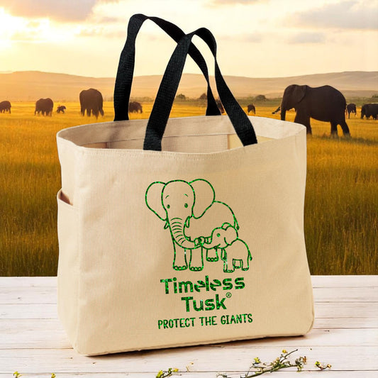 Tan Tote Bag & Green Glitter Elephant 