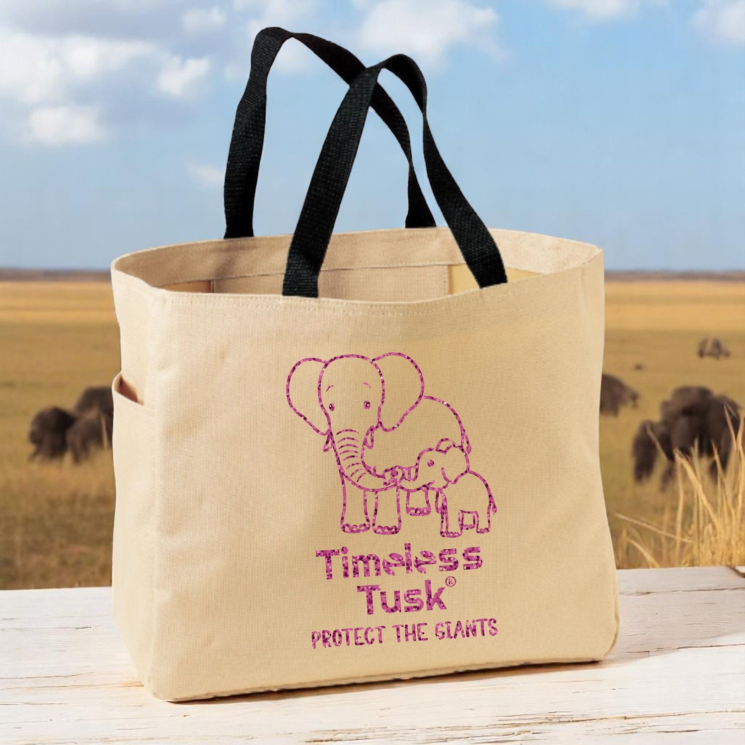 Tan Tote Bag & Pink Glitter Elephant 