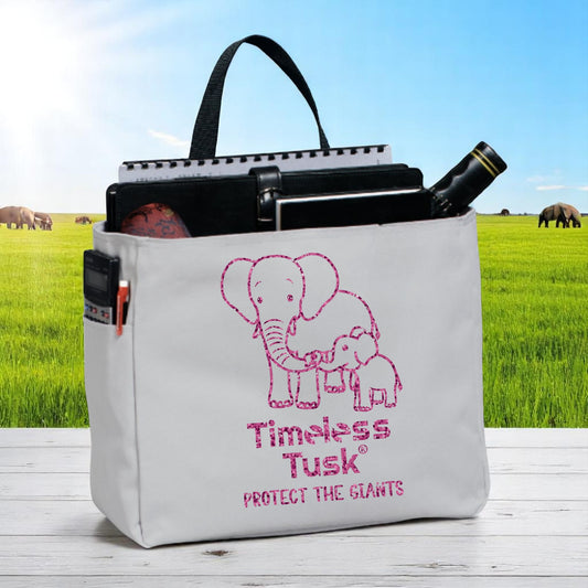 Gray Tote Bag Pink Glitter Elephant 