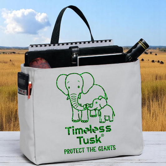 Gray Tote Bag Green Glitter Elephant Timeless Tusk Conservation Carryall
