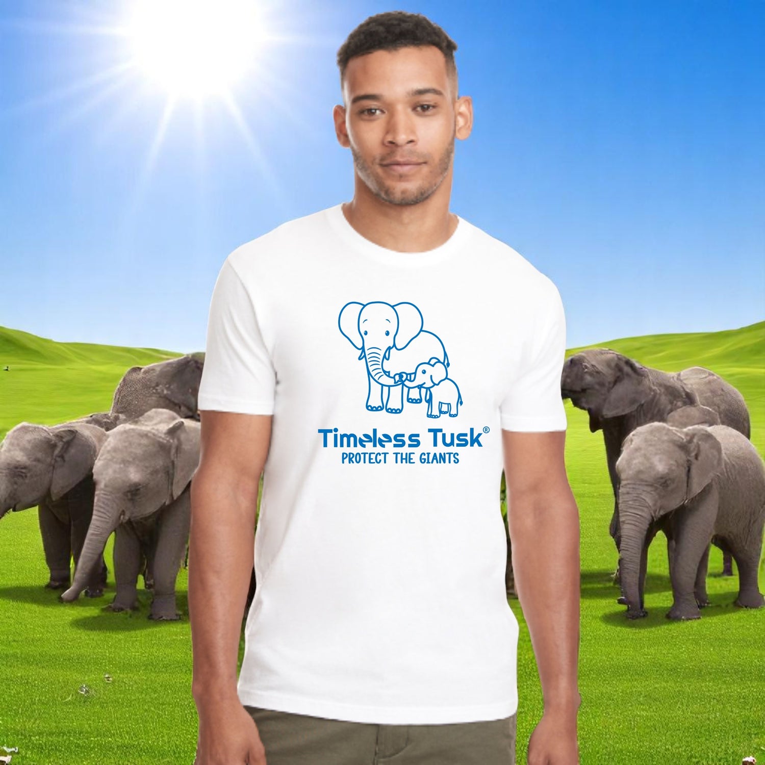 Minimalist Blue Elephant T-Shirt for Men Timeless Tusk Conservation