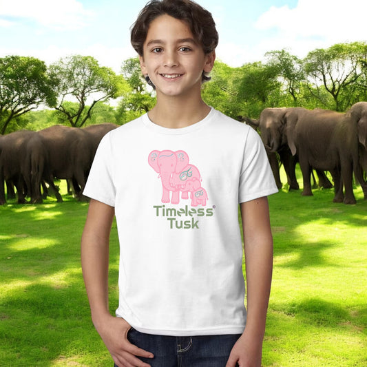 Youth Pink Elephant Conservation White T Shirt, Tribal Vibes