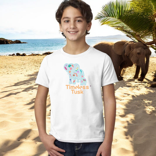 Youth Seashell Elephant Conservation White T Shirt, Coastal Vibes (Copy)