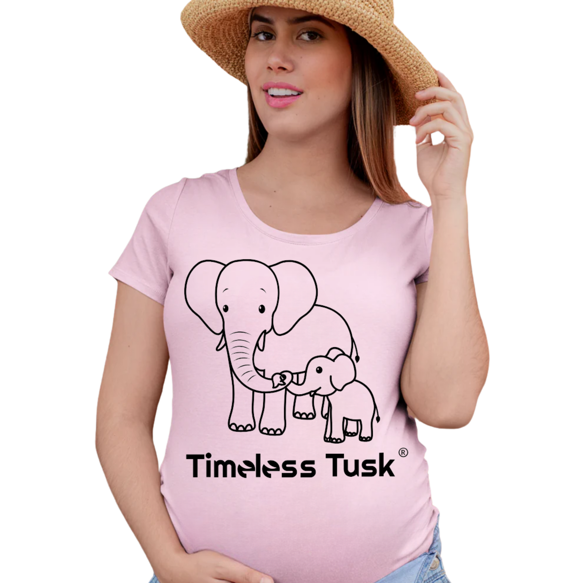 womens pink maternity shirt with mother and baby elephant 