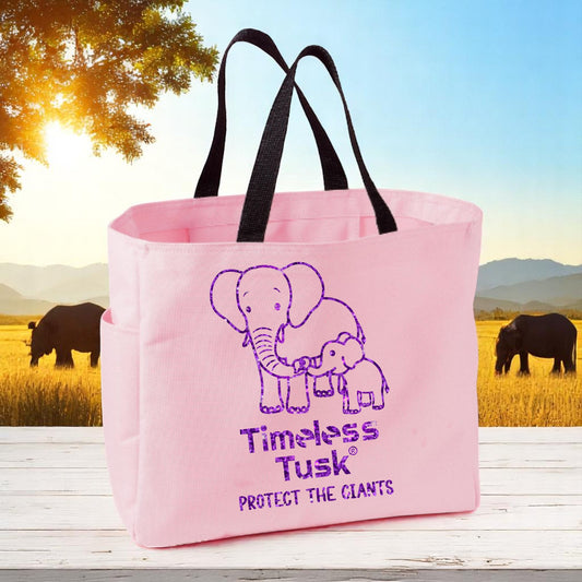 Purple glitter elephant tote bag on a white background